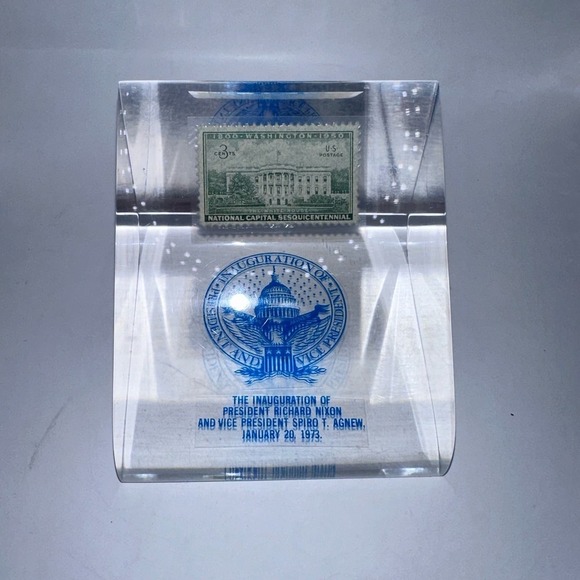 RARE Acrylic Lucite Right Angle Paperweight Nixon 1973 Inauguration - Picture 1 of 8